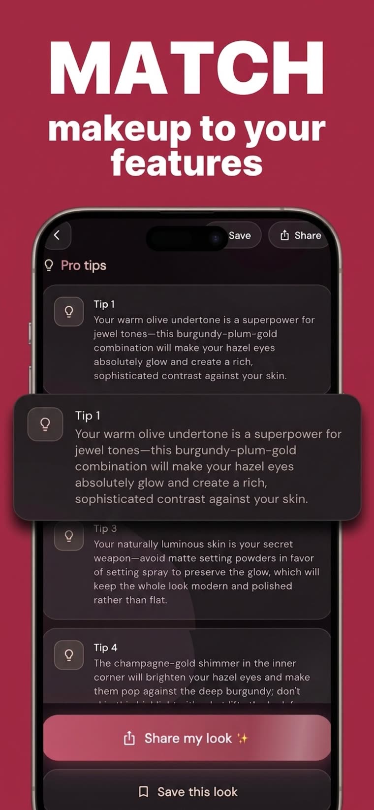 Pro tips written for your features, not generic advice